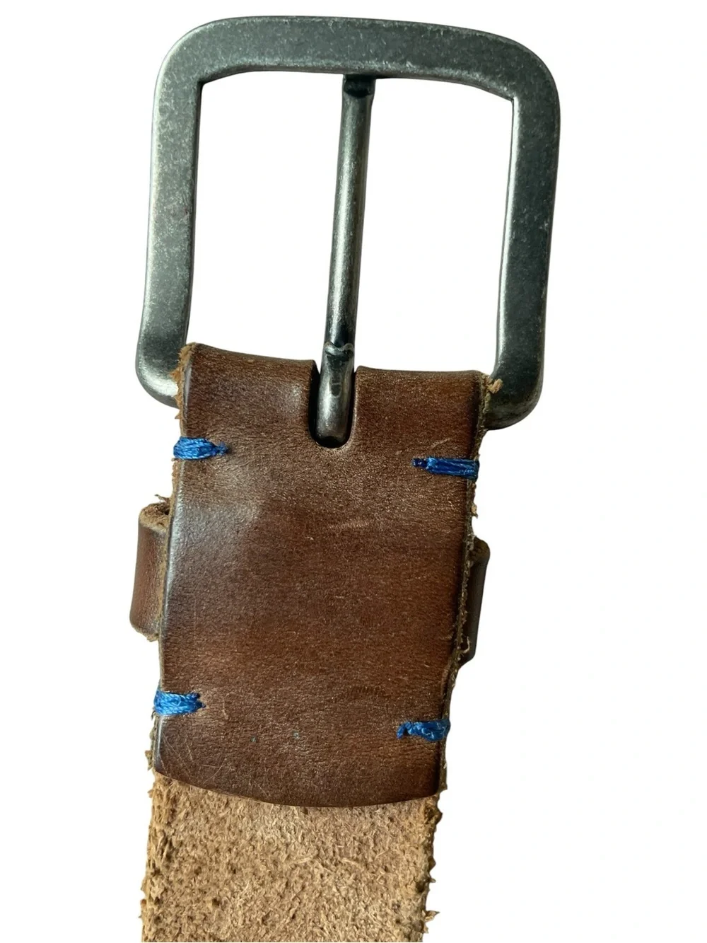 Vintage GAP Brown Genuine Leather Wide Belt  Mens Sz 32 Rugged Silver Buckle USA